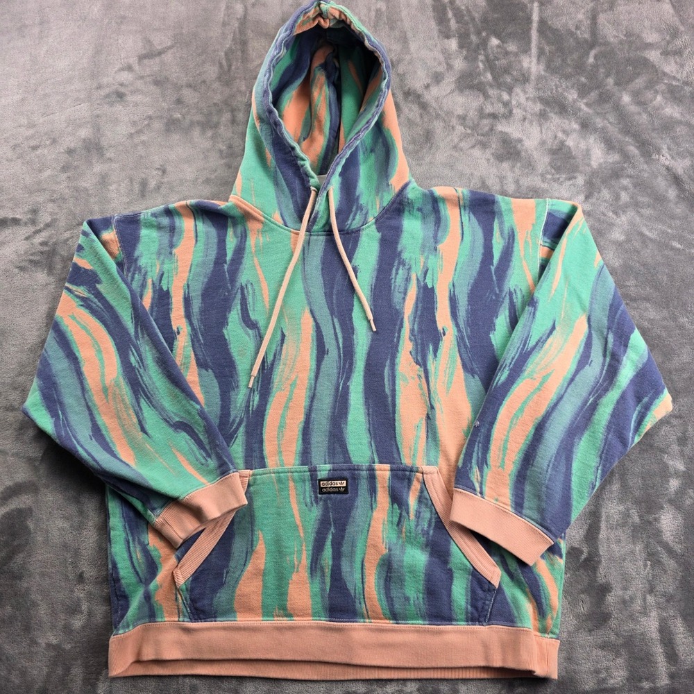 Adidas Hoodie Mens Size M Multicolor Abstract Print Cotton Pullover Sweatshirt